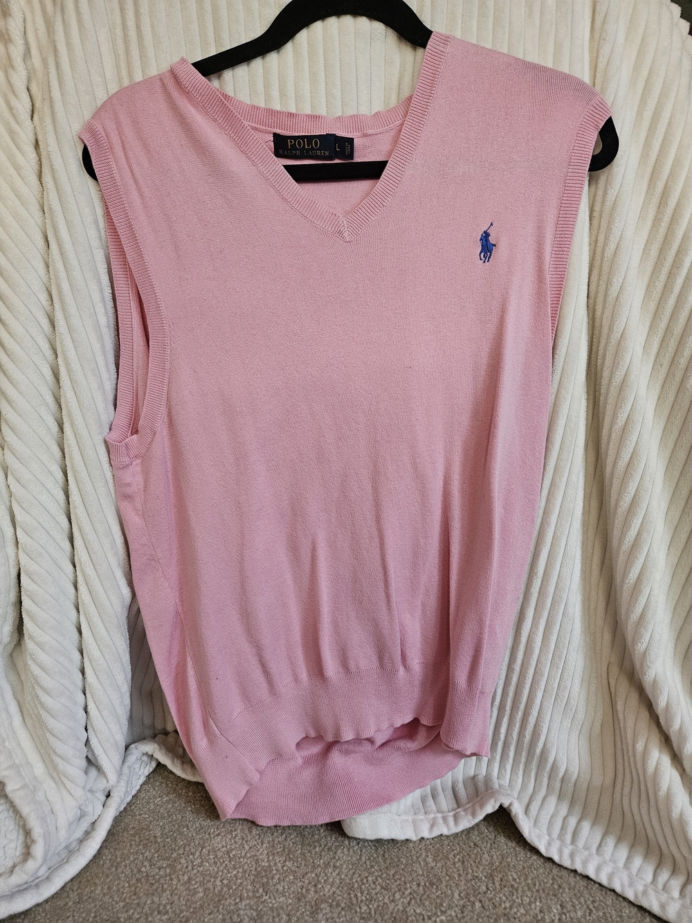 Ralph Lauren Pink V-Neck Sleeveless Knit Tank with Blue Pony